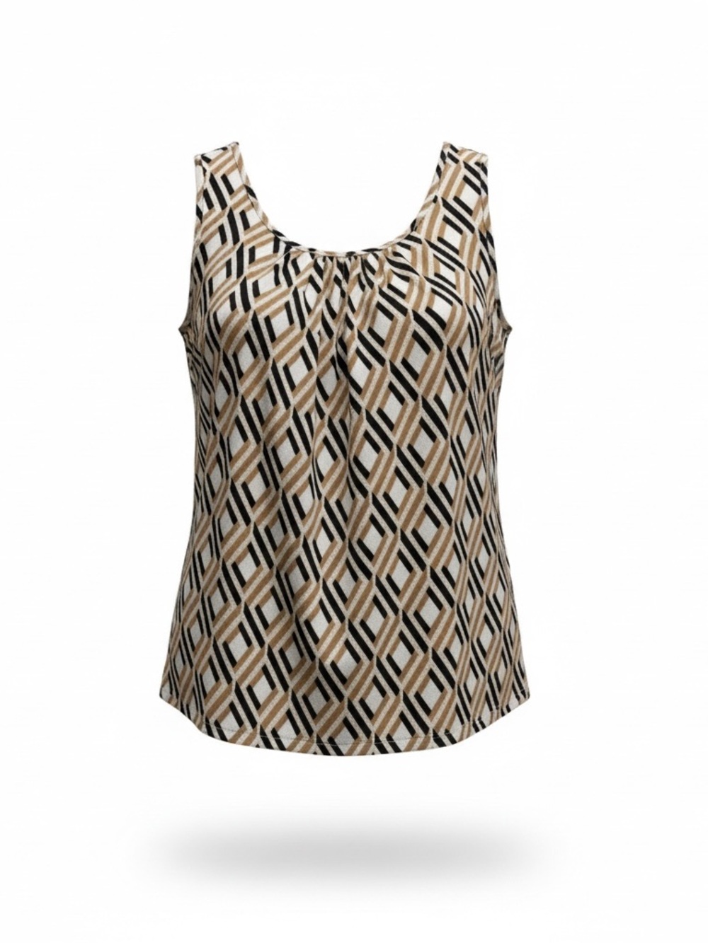 By Design Geometric Print Sleeveless Blouse in Beige & Black Size Large.